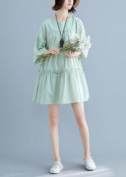 Light Green O-Neck Ruffles Summer Cotton Vacation Dresses - SooLinen