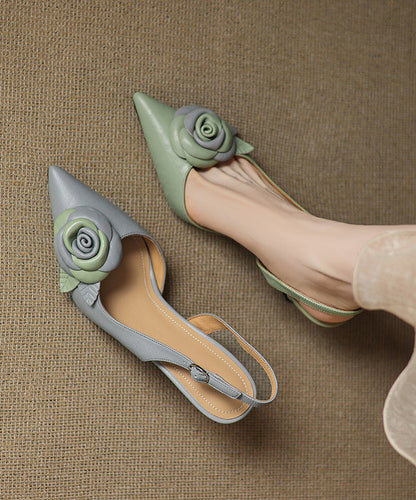Light Green Sandals High Heel Sheepskin Beautiful Splicing Sandals