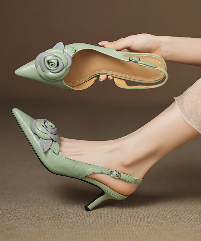 Light Green Sandals High Heel Sheepskin Beautiful Splicing Sandals