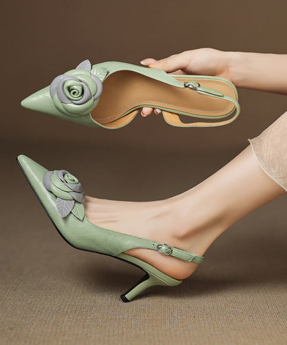 Light Green Sandals High Heel Sheepskin Beautiful Splicing Sandals