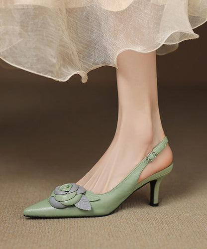 Light Green Sandals High Heel Sheepskin Beautiful Splicing Sandals