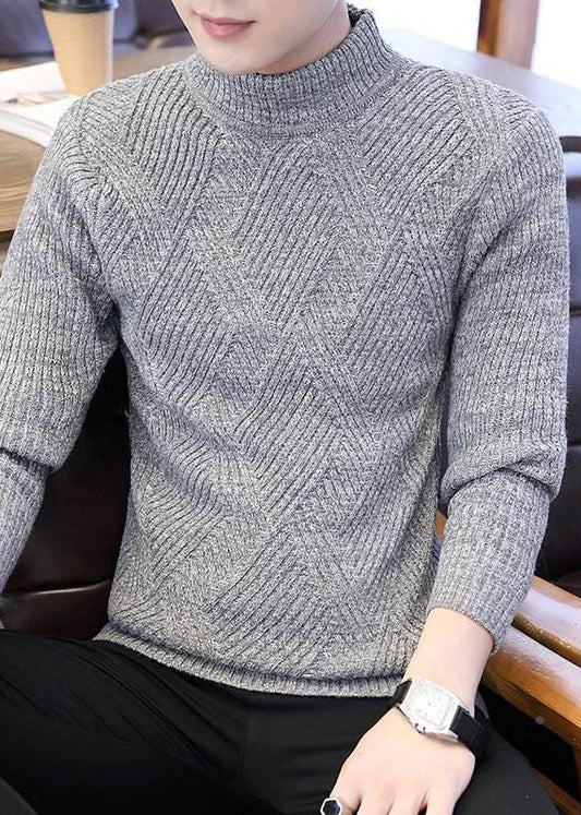Light Grey Cozy Knit Winter Men Sweater Turtleneck
