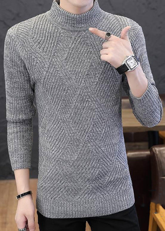 Light Grey Cozy Knit Winter Men Sweater Turtleneck
