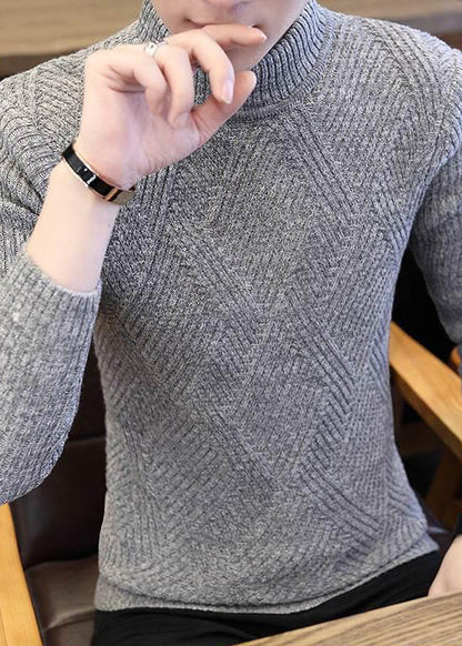 Light Grey Cozy Knit Winter Men Sweater Turtleneck