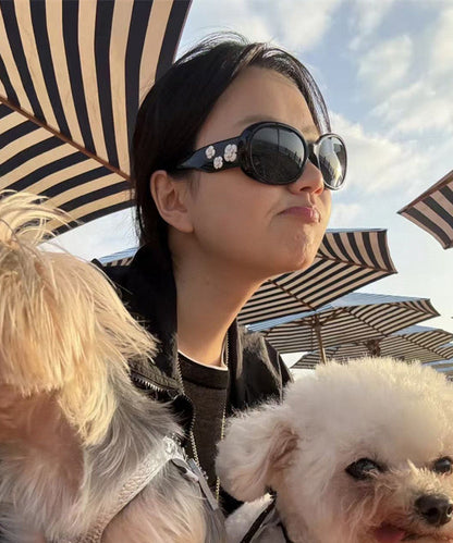 Light Luxury Camellia Oval Frame Sunglasses