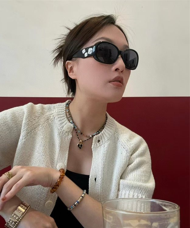 Light Luxury Camellia Oval Frame Sunglasses