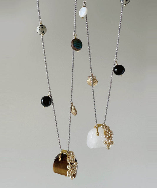 Light Luxury Glass Stone Titanium Steel Long Pendant Necklace