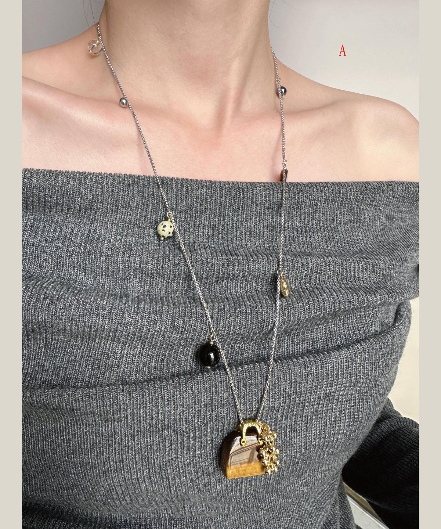Light Luxury Glass Stone Titanium Steel Long Pendant Necklace