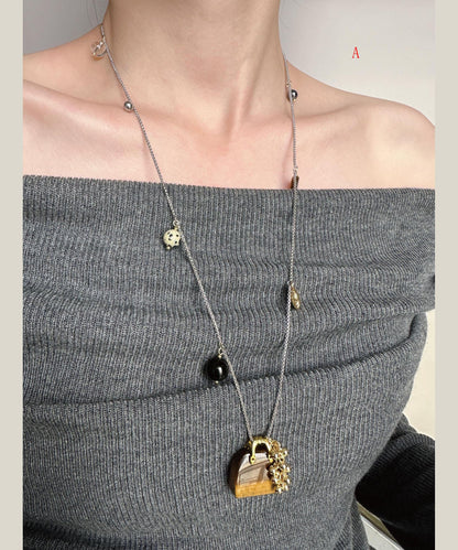 Light Luxury Glass Stone Titanium Steel Long Pendant Necklace