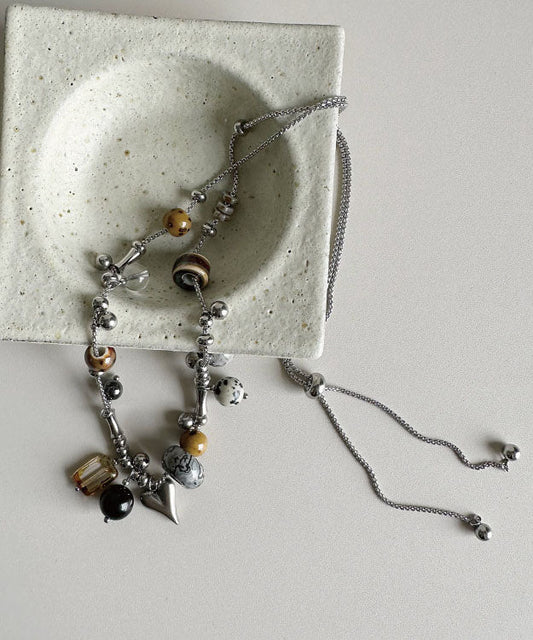 Light Luxury Natural Stone Titanium Steel Pendant Long Necklace