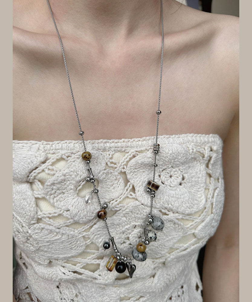 Light Luxury Natural Stone Titanium Steel Pendant Long Necklace