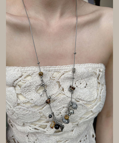 Light Luxury Natural Stone Titanium Steel Pendant Long Necklace