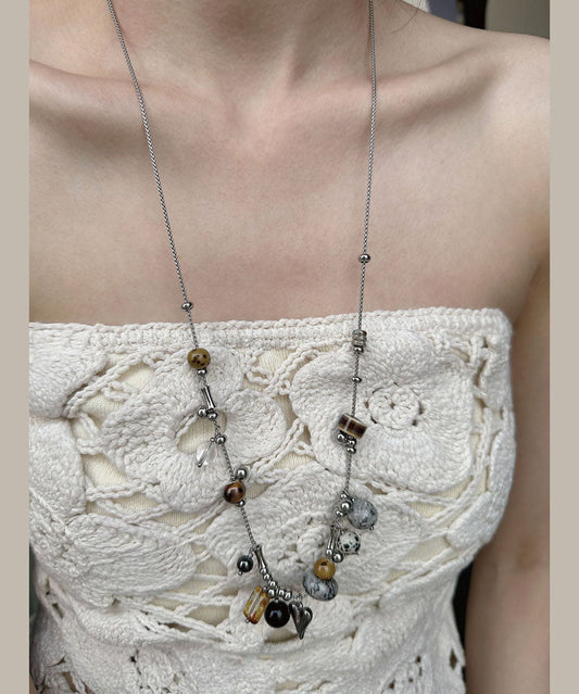 Light Luxury Natural Stone Titanium Steel Pendant Long Necklace