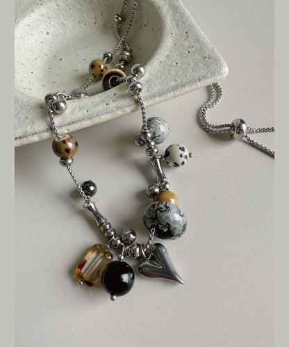 Light Luxury Natural Stone Titanium Steel Pendant Long Necklace