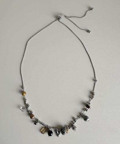 Light Luxury Natural Stone Titanium Steel Pendant Long Necklace