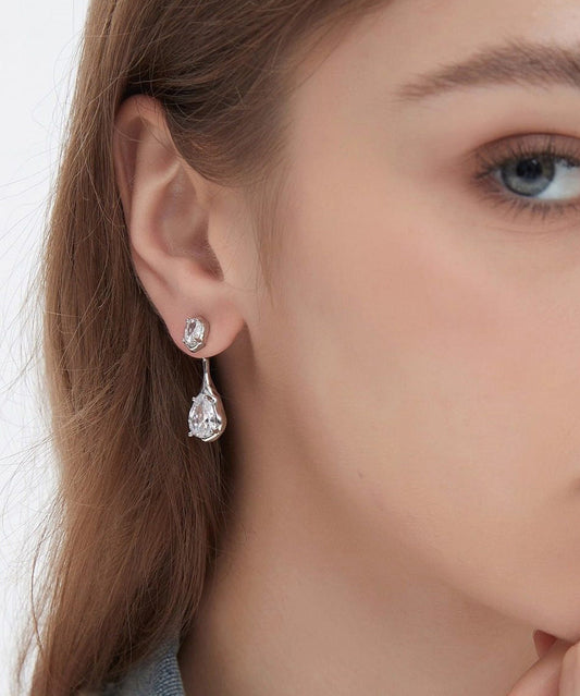 Light Luxury Silver Needle Water Droplet Zircon Earrings