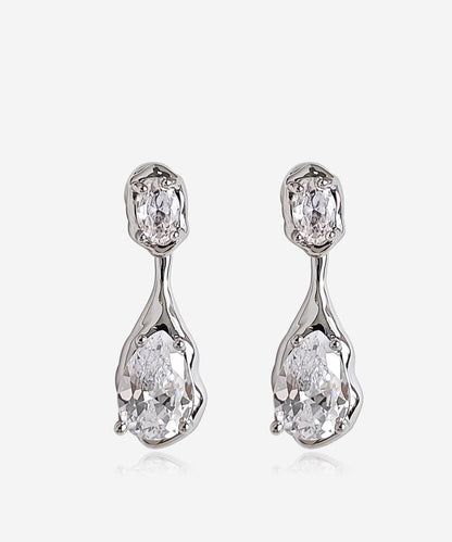 Light Luxury Silver Needle Water Droplet Zircon Earrings