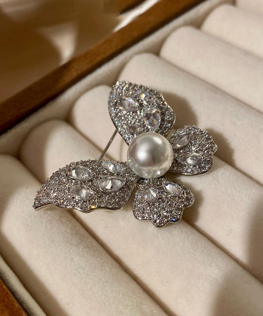 Light Luxury Zircon Pearl Butterfly Brooches