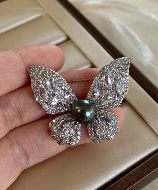 Light Luxury Zircon Pearl Butterfly Brooches