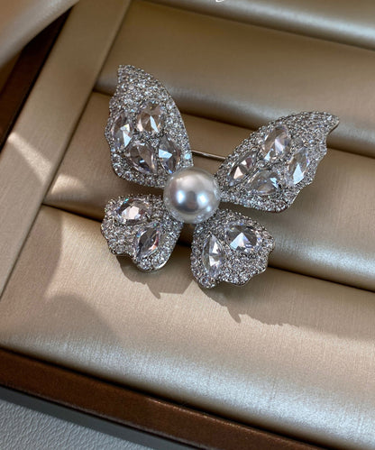 Light Luxury Zircon Pearl Butterfly Brooches