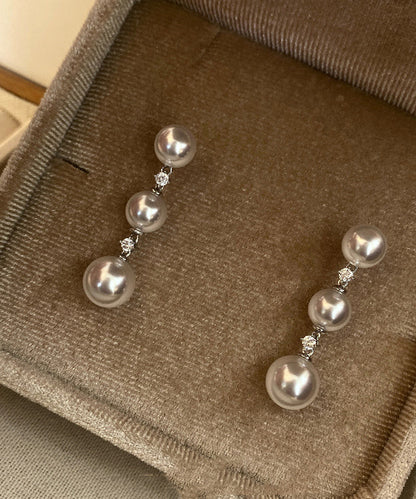 Light Luxury Zircon White Pearl Tassel Earrings