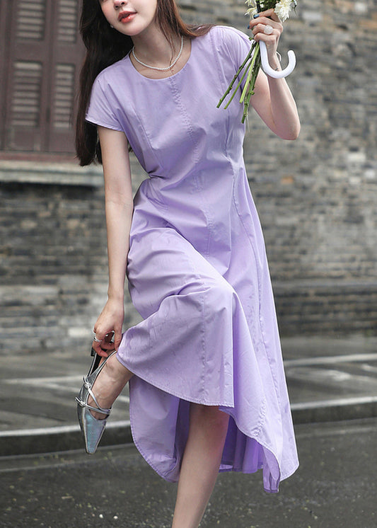 Light Purple Patchwork Pockets Solid Maxi Dresses Summer