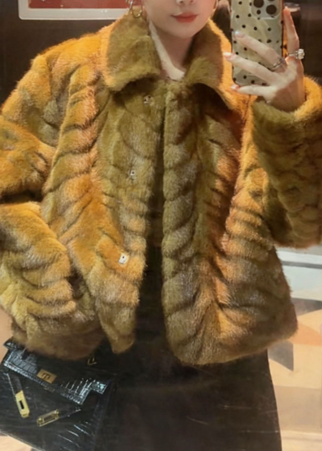 Light Yellow Patchwork Button Mink Hair Coats Long Sleeve