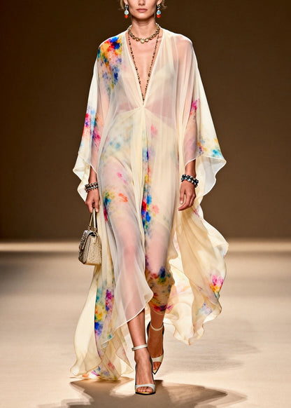 Light Yellow Tie Dye Chiffon Party Dress Oversized Summer