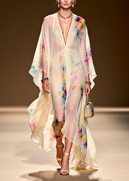 Light Yellow Tie Dye Chiffon Party Dress Oversized Summer