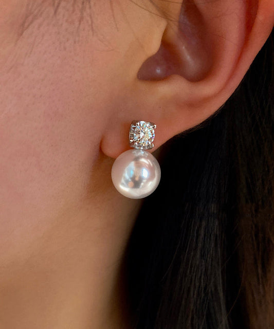 Light luxury High End Feel White Pearl Zircon Silver Drop Earrings