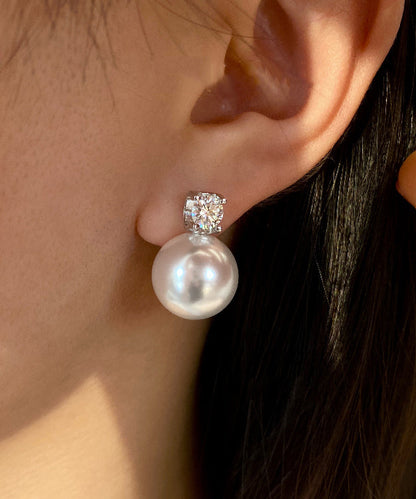Light luxury High End Feel White Pearl Zircon Silver Drop Earrings