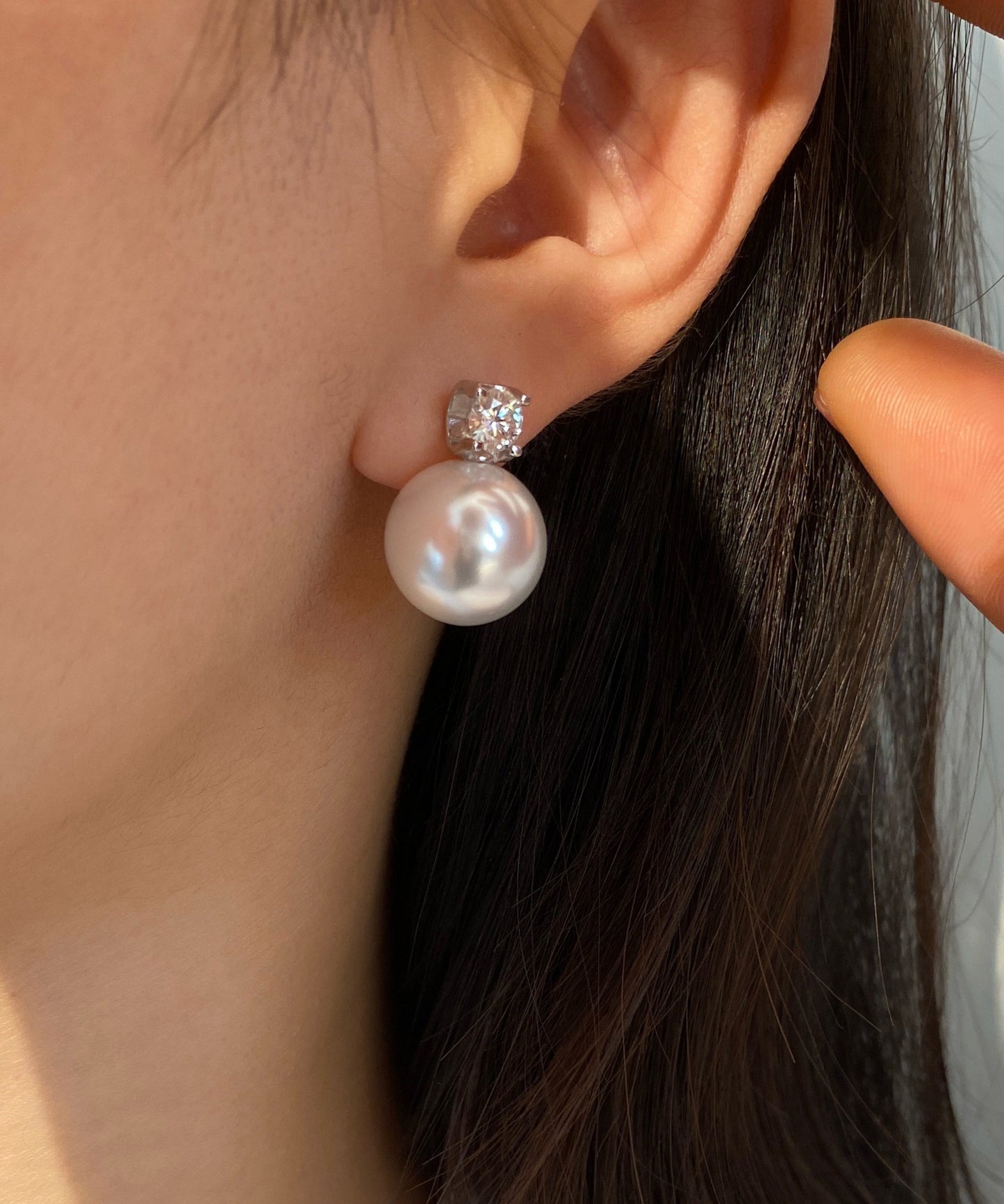 Light luxury High End Feel White Pearl Zircon Silver Drop Earrings