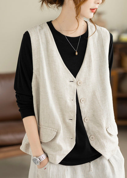 Linen Button Solid Waistcoat Sleeveless