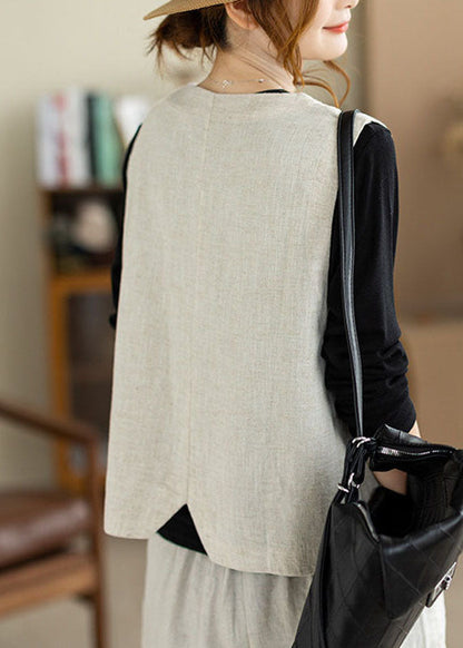 Linen Button Solid Waistcoat Sleeveless