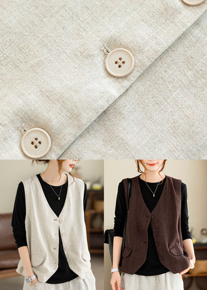 Linen Button Solid Waistcoat Sleeveless