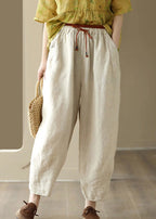 Linen Colour Elastic Waist Solid Linen Pants Summer