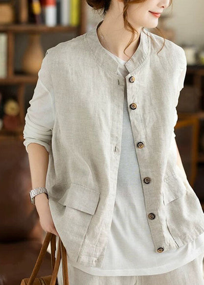 Linen Pockets Patchwork Solid Waistcoat Fall