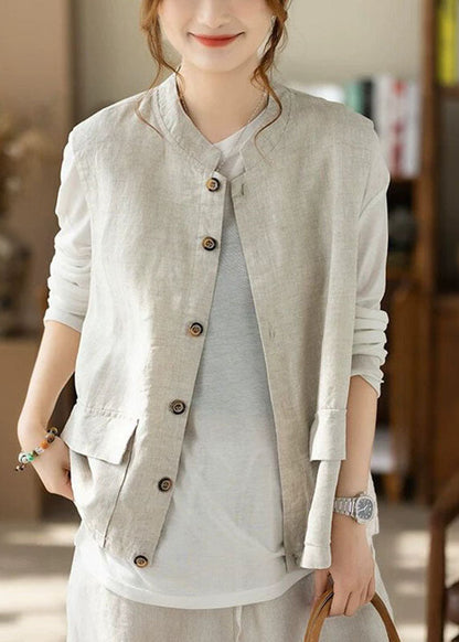 Linen Pockets Patchwork Solid Waistcoat Fall