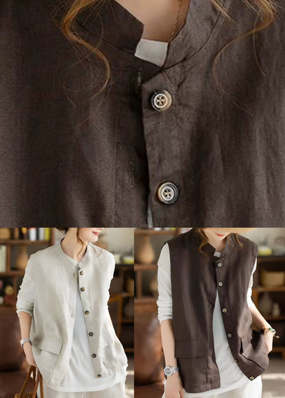 Linen Pockets Patchwork Solid Waistcoat Fall