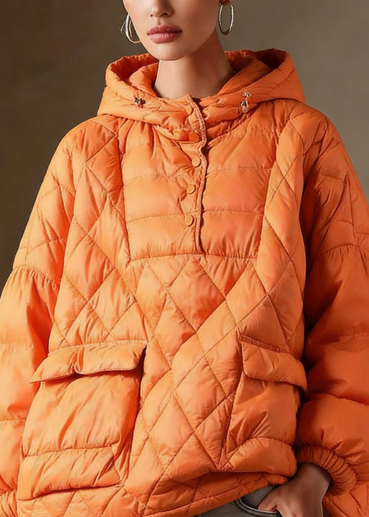 Literary Orange Plus Size Hooded Pullover Short Puffers Jackets(Free Shipping + Limited Stock)