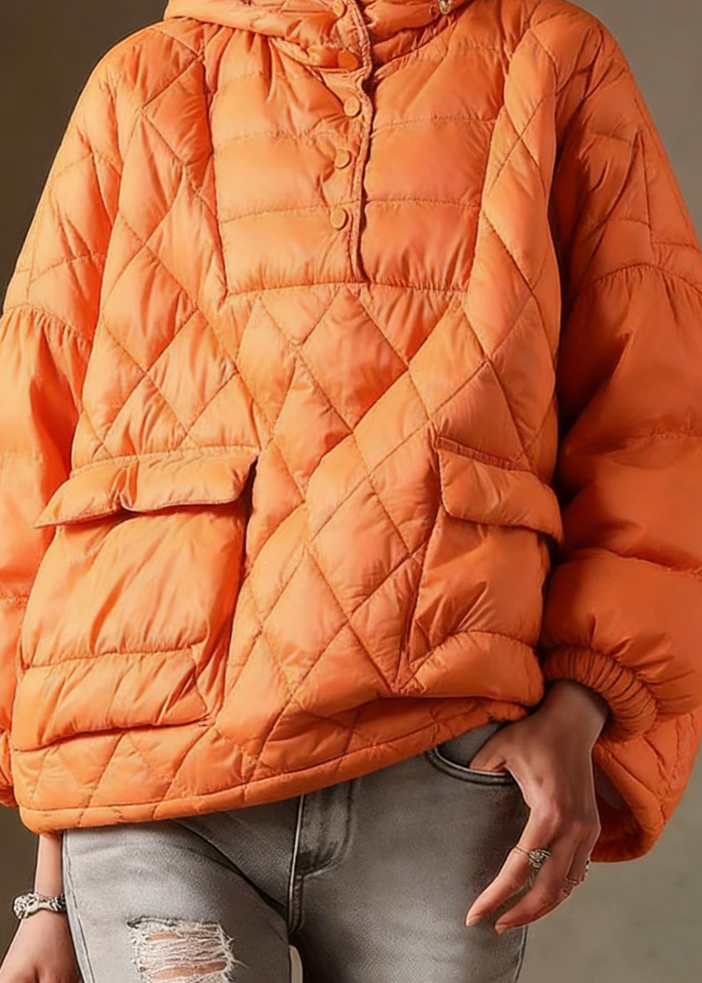 Literary Orange Plus Size Hooded Pullover Short Puffers Jackets(Free Shipping + Limited Stock)