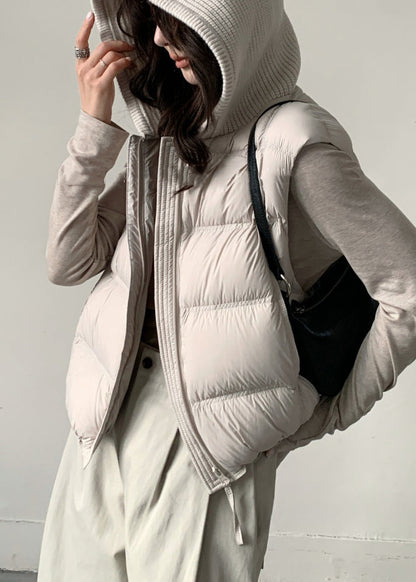 Loose Apricot Hooded Drawstring Patchwork Duck Down Waistcoat Winter