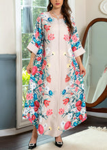 Load image into Gallery viewer, Loose Apricot O Neck Print Cotton Robe Dresses Spring