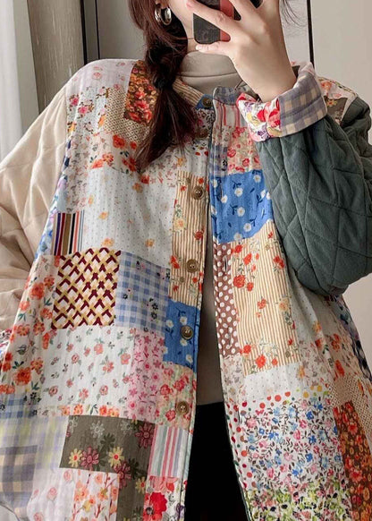 Loose Apricot Pockets Print Warm Fleece Coats Winter
