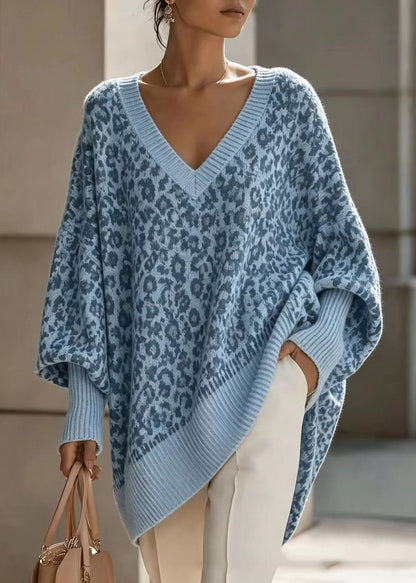 Loose Apricot V Neck Print Cotton Knit Sweaters Winter