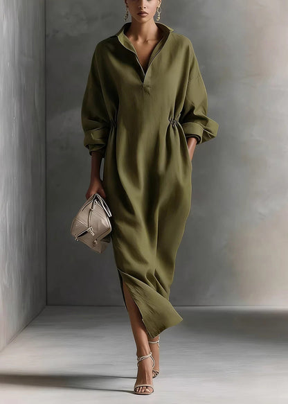 Loose Army Green Peter Pan Collar Maxi Dress Fall