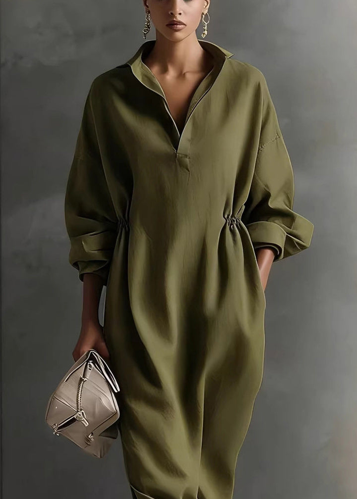 Loose Army Green Peter Pan Collar Maxi Dress Fall