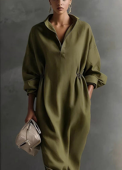 Loose Army Green Peter Pan Collar Maxi Dress Fall