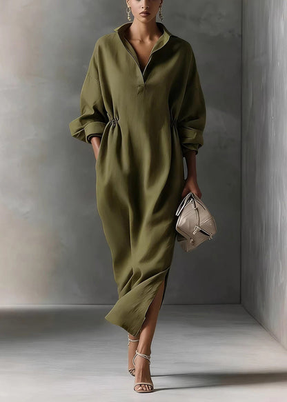 Loose Army Green Peter Pan Collar Maxi Dress Fall