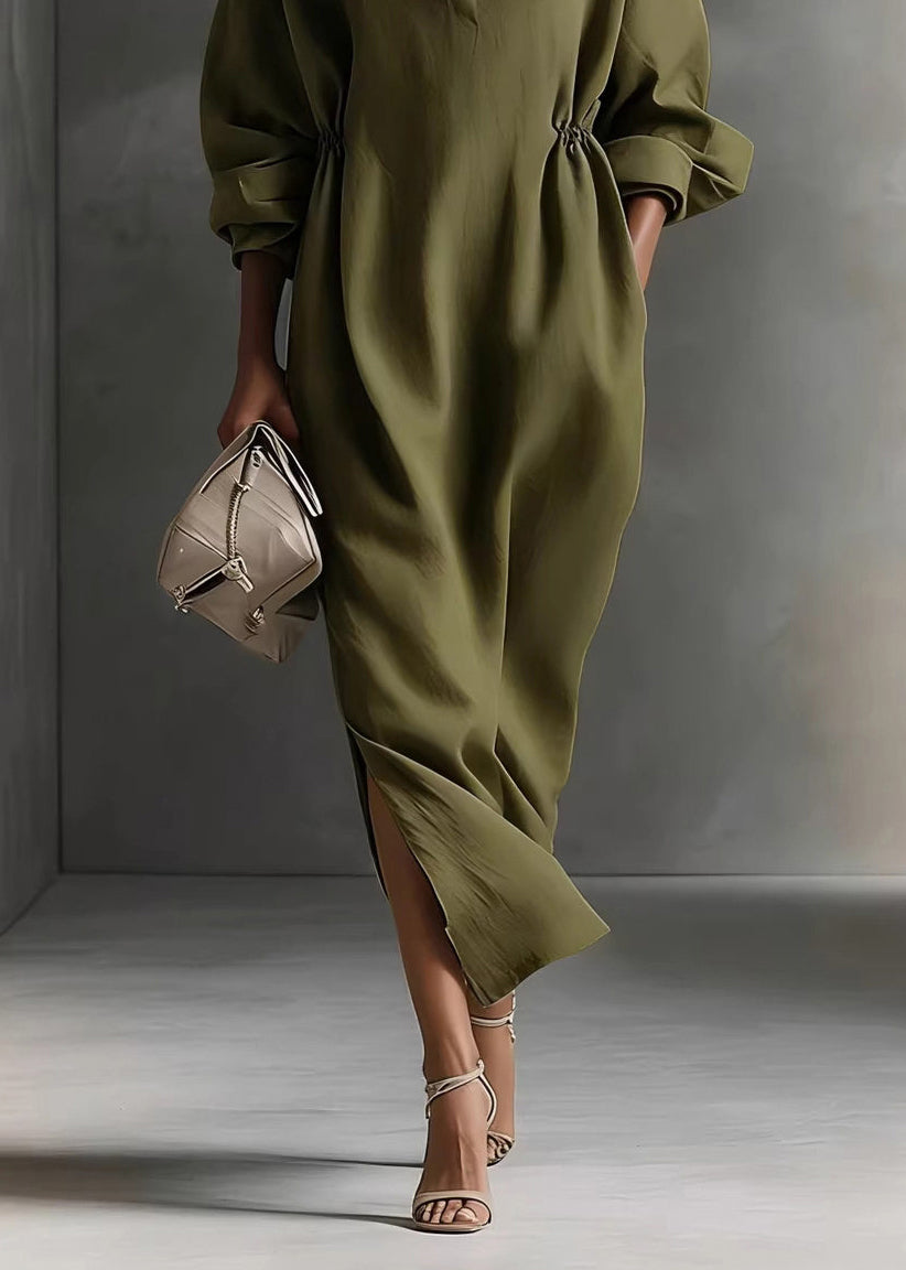 Loose Army Green Peter Pan Collar Maxi Dress Fall